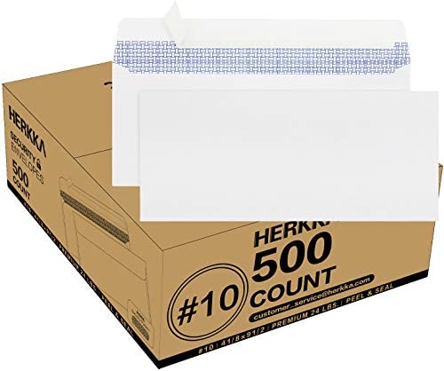 Photo 1 of #10 Security Self-Seal Envelopes, No.10 Windowless Bussiness Envelopes, Security Tinted with Printer Friendly Design - Size 4-1/8 x 9-1/2 Inch - White - 24 LB - 500 Count New