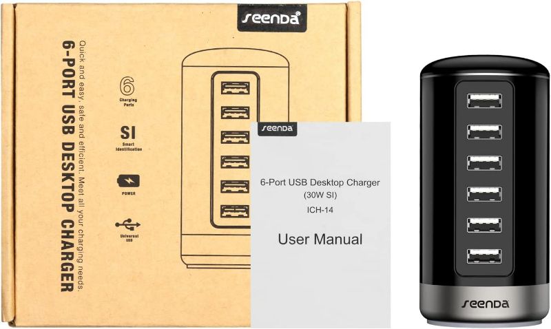 Photo 4 of seenda USB Charger, 6 Port USB Wall Charger USB Charging Stations with Smart Identification - Black New