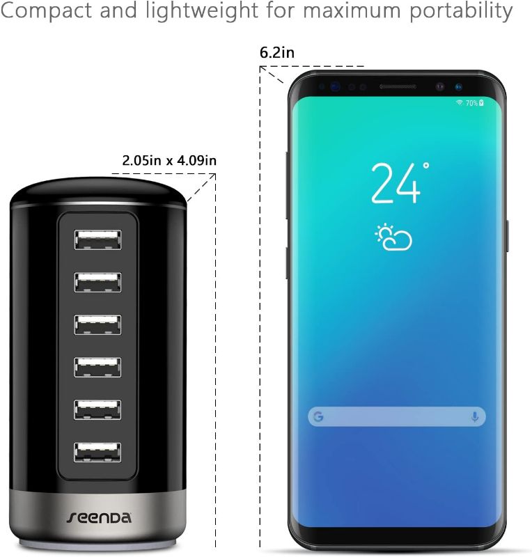 Photo 2 of seenda USB Charger, 6 Port USB Wall Charger USB Charging Stations with Smart Identification - Black New