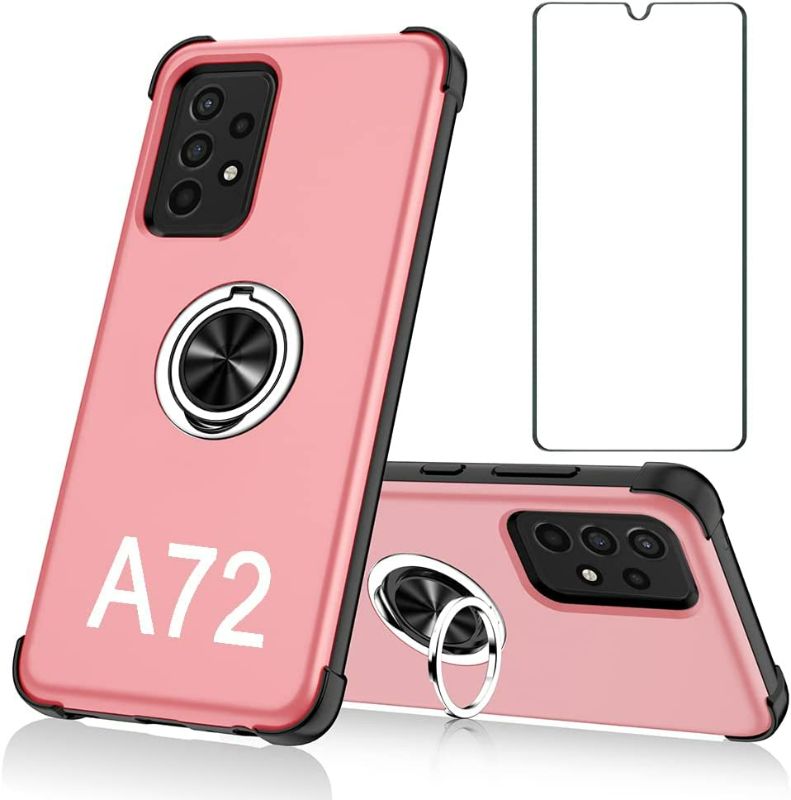 Photo 1 of Samsung Galaxy A72 5G Phone Case with Screen Protector Kickstand Ring Stand Holder for Women Cases sm-a726u a725u a726u 72a s72 4g 5g g5 Cover Heavy Duty Pink New