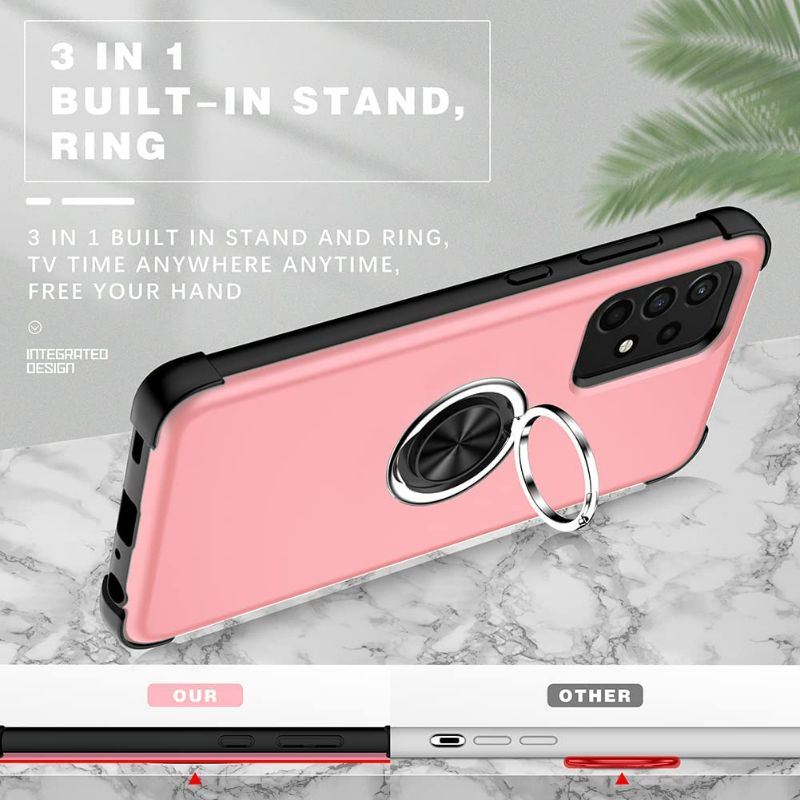 Photo 1 of Samsung Galaxy A72 5G Phone Case with Screen Protector Kickstand Ring Stand Holder for Women Cases sm-a726u a725u a726u 72a s72 4g 5g g5 Cover Heavy Duty Pink New