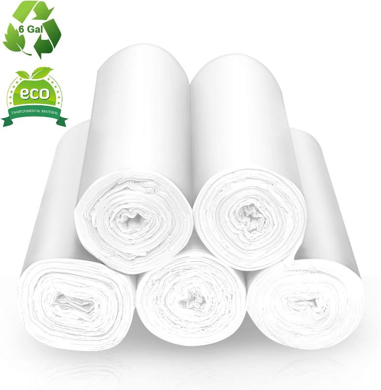 Photo 1 of 6 Gallon Biodegradable Trash Bags 90 Counts Compostable Garbage Bags Wastebasket Trash Can Liners for Office Bathroom Kitchen Waste Home Yard, White