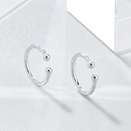 Photo 2 of PH PandaHall 1 Pair 925 Sterling Silver Ear Cuff 18 Gauge Clip On Ear Cuff 12mm Small Round Hoop Earrings Adjustable Cartilage Earrings Plain Ear Wrap Earrings for No Piercing Ear Women