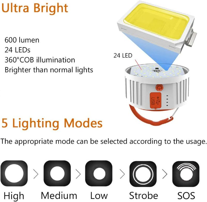 Photo 2 of Camping Lantern Solar Rechargeable, LED Tent Light Ultra Bright for Camping,2 Pack