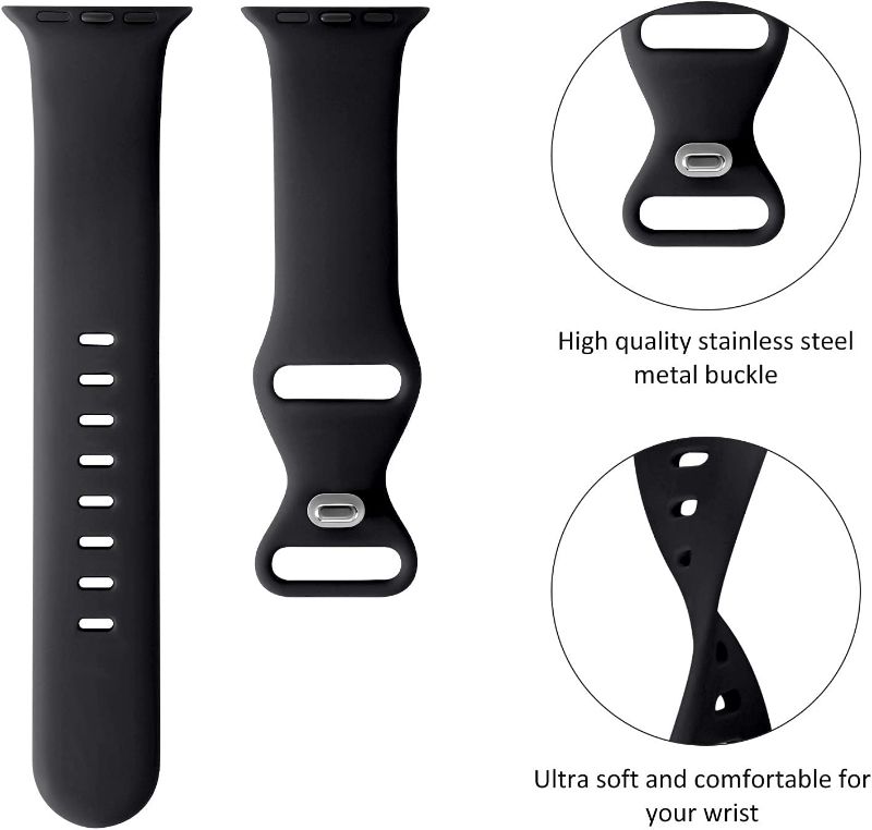 Photo 4 of Acrbiutu Bands Compatible with Apple Watch42mm 44mm, Replacement Soft Silicone Sport Strap Wristbands for iWatch Series SE 8/7/6/5/4/3/2/1 Women Men, Black New