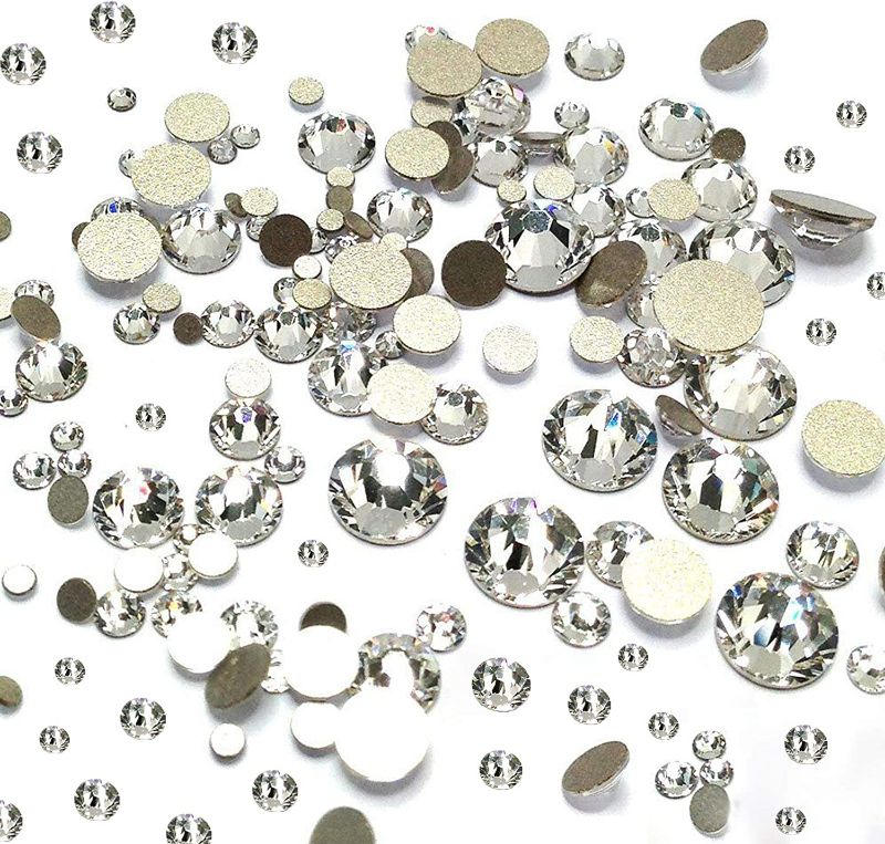 Photo 2 of Dowarm 2650 Pieces Glue Fix Glass Flat Back Crystal Rhinestones, 6 Sizes 1.5mm 2mm 2.8mm 4mm 4.8mm 6.5mm, White Flatback Crystals Loose Gemstones for Crafts Nail Face Art Jewels (Crystal Clear)