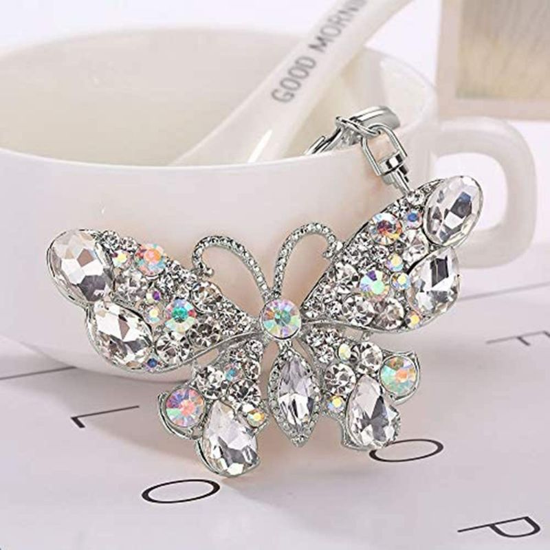 Photo 1 of Butterfly Keychain Sparkling Keyring Crystal Rhinestones Purse Pendant Handbag Charm (Silver-Plated Butterfly)