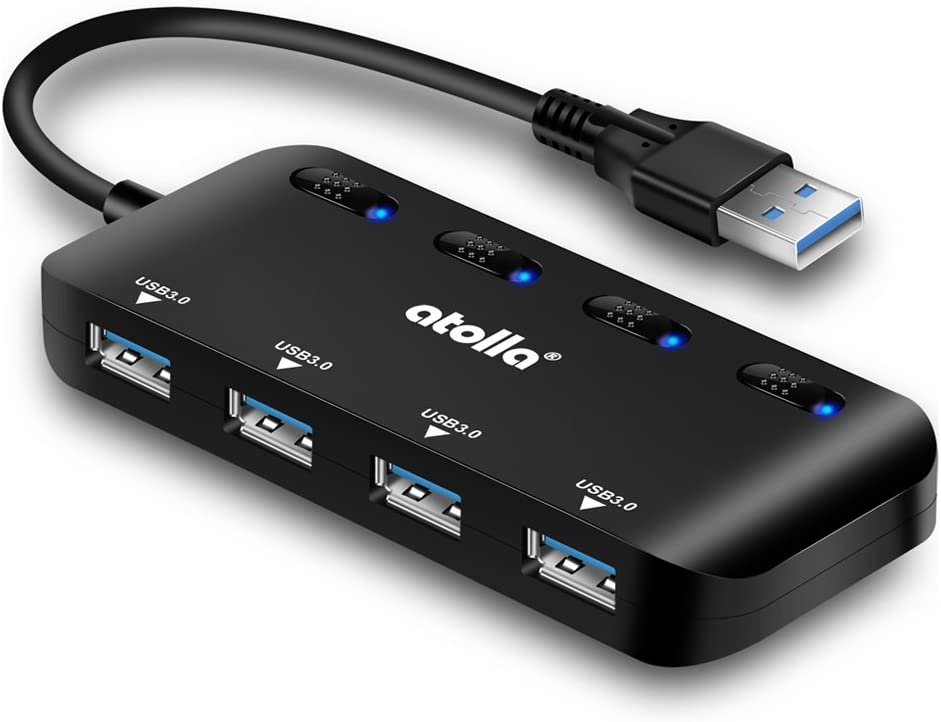 Photo 1 of USB 3.0 Hub Splitter - USB Extender 4 Port USB Ultra Slim Data Hub with Individual Power Switch and LED