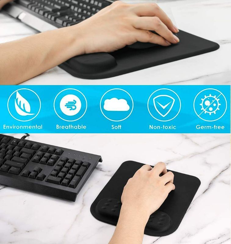 Photo 3 of MROCO Ergonomic Mouse Pad with Wrist Support Memory Foam Mouse Pad with Wrist Rest, Comfortable Computer Mouse Pad for Laptop, Pain Relief Mousepad with Non-Slip Base for Office & Home, 9.6x8in, Black New
