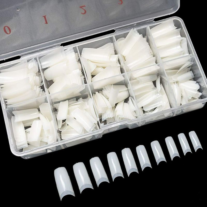 Photo 1 of 500PCS Half Cover False Nails Tips - Acrylic Nail Tips, krofaue 10 Sizes Lady French Style Acrylic Artificial Tip Manicure with Box for Nail Tips Art Salons and Home DIY Nail Files Nail Sticks Nail Glues New