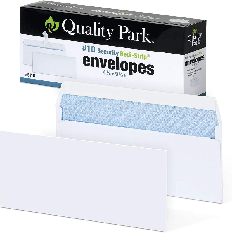 Photo 1 of Quality Park #10 Self-Seal Security Envelopes, Security Tint and Pattern, Redi-Strip Closure, 24-lb White Wove, 4-1/8" x 9-1/2", 100/Box (QUA69117) New