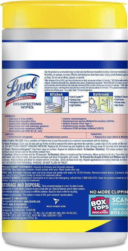 Photo 2 of Lysol Disinfectant Wipes, Multi-Surface Antibacterial Cleaning Wipes, For Disinfecting and Cleaning, Lemon and Lime Blossom, 80 Count (Pack of 4)