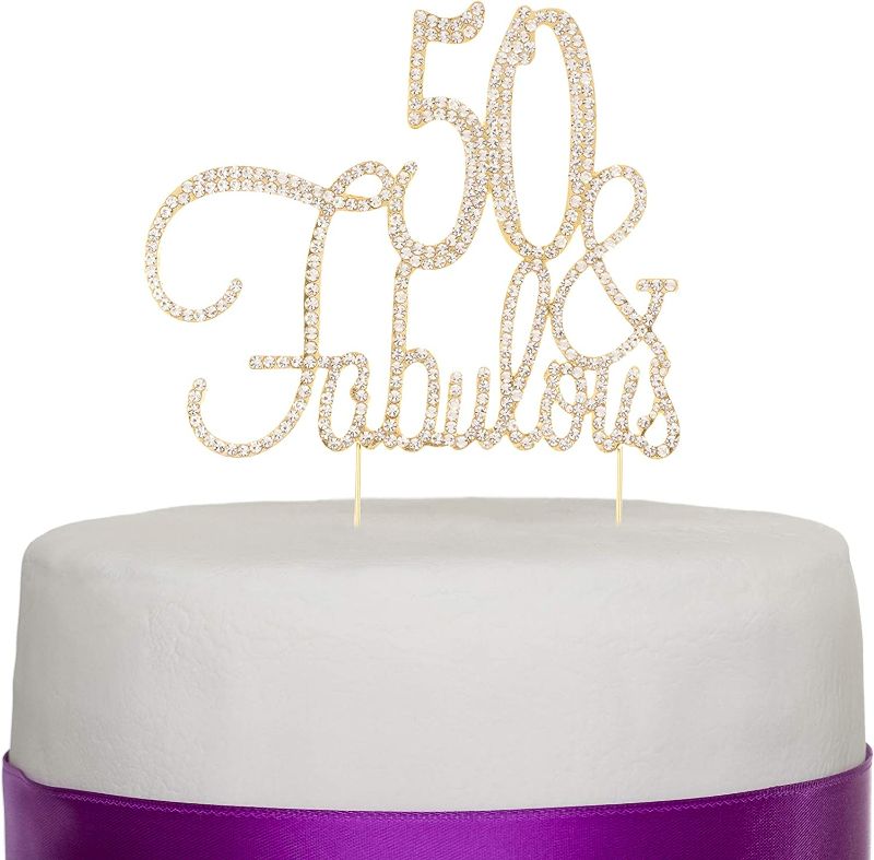 Photo 1 of Ella Celebration 50 & Fabulous Cake Topper for 50th Birthday Party Decoration Supplies (Cursive Gold) New