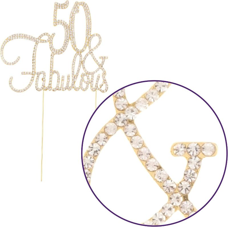 Photo 3 of Ella Celebration 50 & Fabulous Cake Topper for 50th Birthday Party Decoration Supplies (Cursive Gold) New