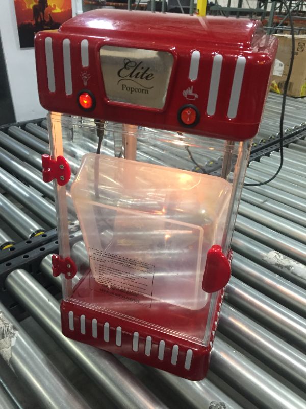 Photo 3 of Elite Electric Tabletop Popcorn Kettle Maker, Retro Carnival, Warming Light (2.5Oz, Red)
