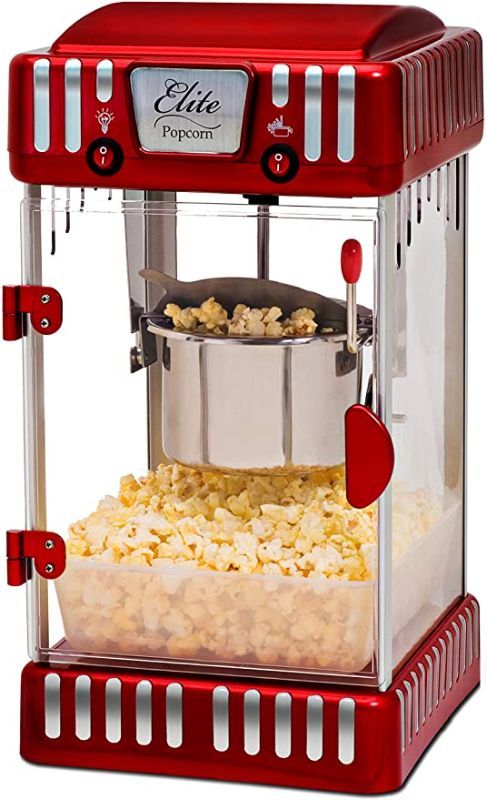 Photo 1 of Elite Electric Tabletop Popcorn Kettle Maker, Retro Carnival, Warming Light (2.5Oz, Red)
