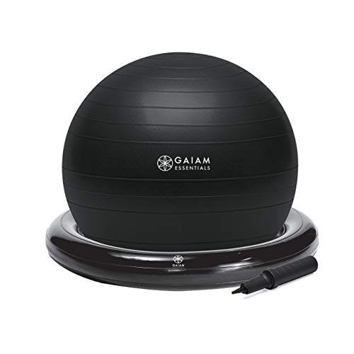 Photo 1 of Gaiam Essentials Balance Ball & Base Kit, 65cm Yoga Ball Chair, Exercise Ball with Inflatable Ring Base for Home or Office Desk, Includes Air Pump, Black