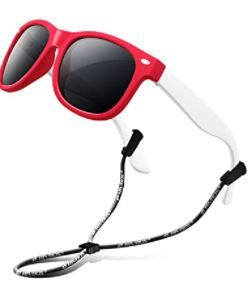 Photo 1 of RIVBOS Kids Sunglasses Polarized UV Protection Flexible Rubber Glasses Shades with Strap for Boys Girls RBK004, RED WHITE
