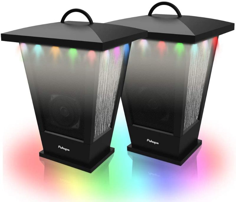 Photo 1 of Bluetooth Speakers Waterproof, Pohopa 2 Packs True Wireless Stereo Sound 20W Speakers Dual Pairing Lantern Indoor Outdoor Speakers with 20 Piece Sound Responsive LED Color Lights, Richer Bass, Black
