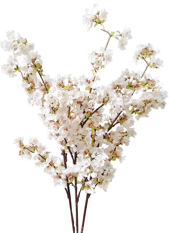 Photo 1 of Artificial Cherry Blossom Branches, Cherry Blossom Stems for Tall Vase, Cherry Blossom Tree for Home Wedding Decor, White, 3 pcs, 39 inch
