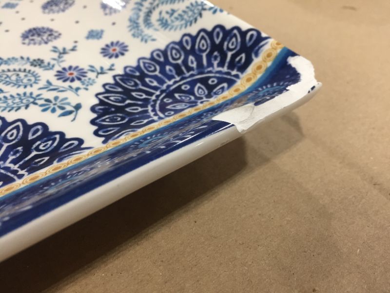 Photo 2 of Bico Blue Talavera Ceramic 18 inch Rectangular Serving Platter, PATTERN DIFFERS FROM STOCK PHOTO SLIGHTLY