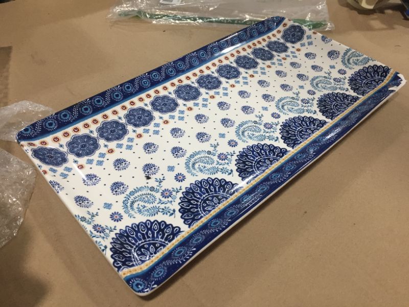 Photo 3 of Bico Blue Talavera Ceramic 18 inch Rectangular Serving Platter, PATTERN DIFFERS FROM STOCK PHOTO SLIGHTLY
