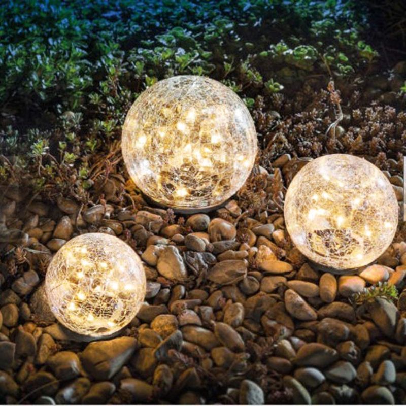 Photo 1 of Garden Solar Lights Cracked Glass Ball Waterproof LED for Outdoor Decor Decorations Pathway Patio Yard Lawn, Warm White 2 Globe (5.9”)
