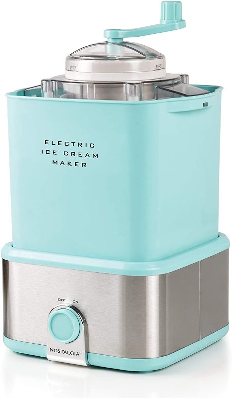 Photo 1 of Nostalgia Aqua Blue Electric Ice Cream Maker with Candy Crusher, 2 quart
