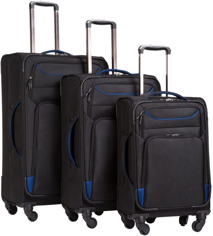 Photo 1 of Coolife Luggage 3 Piece Set Suitcase Spinner Softshell lightweight, BLACK/BLUE
