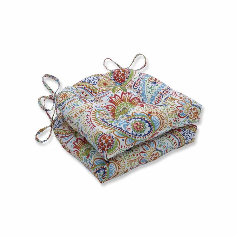 Photo 1 of CC Home Furnishings Set of 2 Vibrantly Colored Paisley Pattern Outdoor Patio Chair Pads 16"
