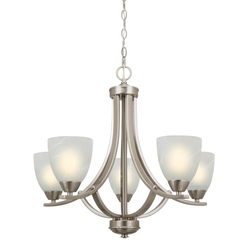 Photo 1 of Kira Home Weston 24" Contemporary 5-Light Large Hanging Chandelier + Alabaster Glass Shades, Adjustable Chain, Brushed Nickel Finish
