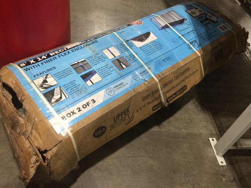 Photo 2 of UpperBounce Easy Assemble Mega 8'x14' Rectangular Trampoline with Fiber Flex Enclosure System, BOX 2 OF 3 ONLY, MISSING OTHER BOXES IN SET
