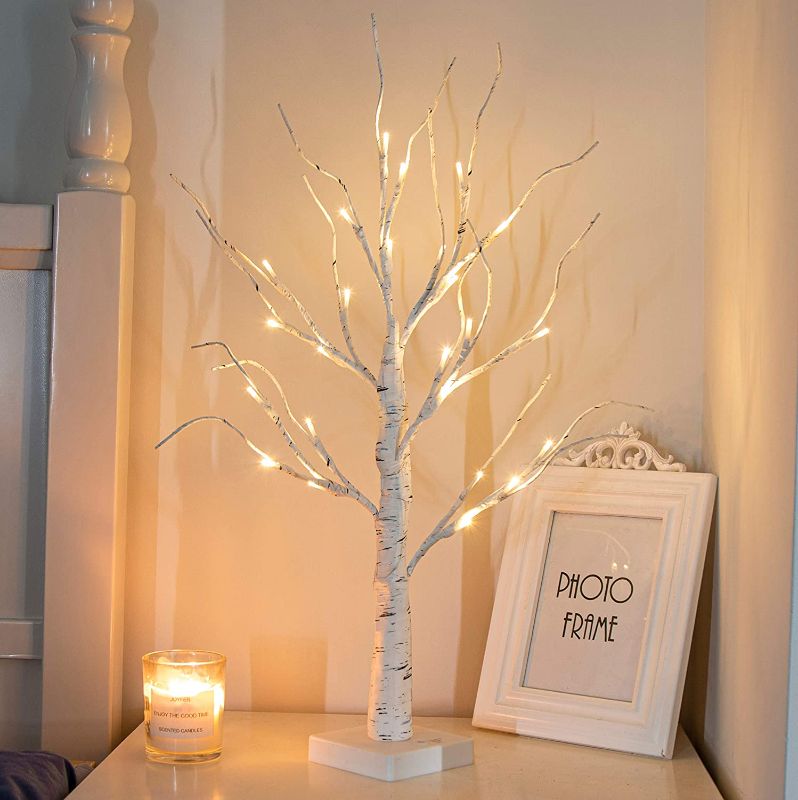 Photo 1 of 24LT Lighted Birch Tree Powered Timer Warm White LED Artificial Branch Tree for Home Party Festival Wedding Decor