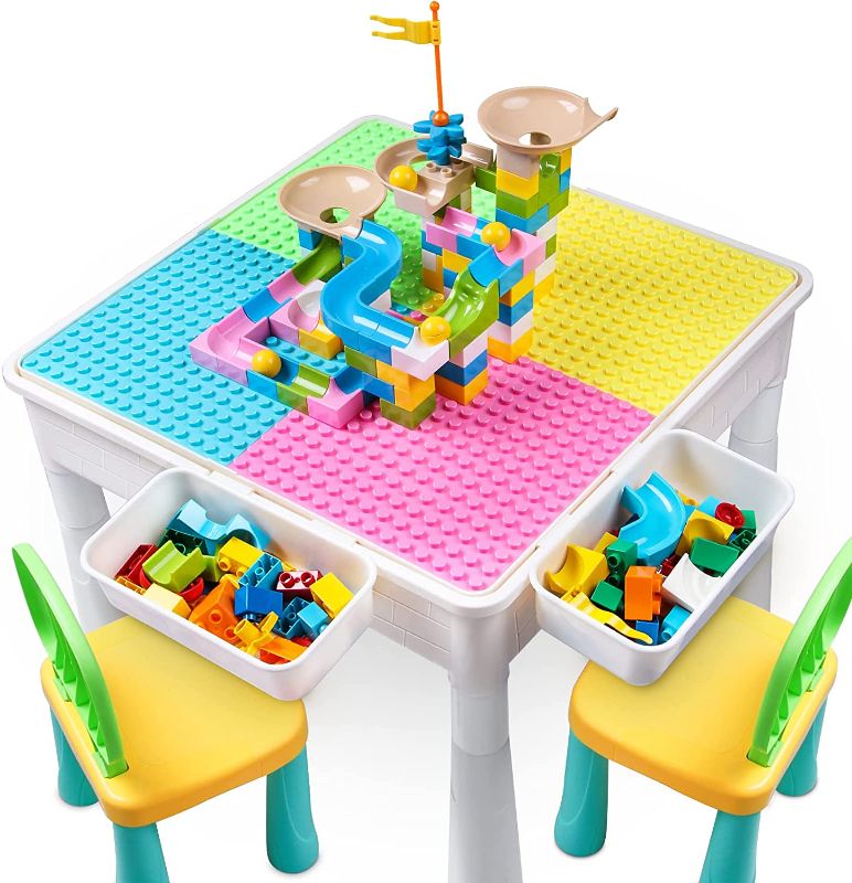 Photo 1 of Upgrade Toddler Activity Table, Kids Table & Chair Set with 100PCS Building Blocks All-in-One Multi Activity Playset and Water Table Sand Table, Versatile Toys for Toddlers 3 4 5 6 Year Old
