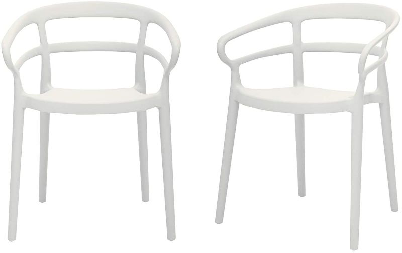 Photo 1 of Amazon Basics White, Curved Back Dining Chair-Set of 2, Premium Plastic
