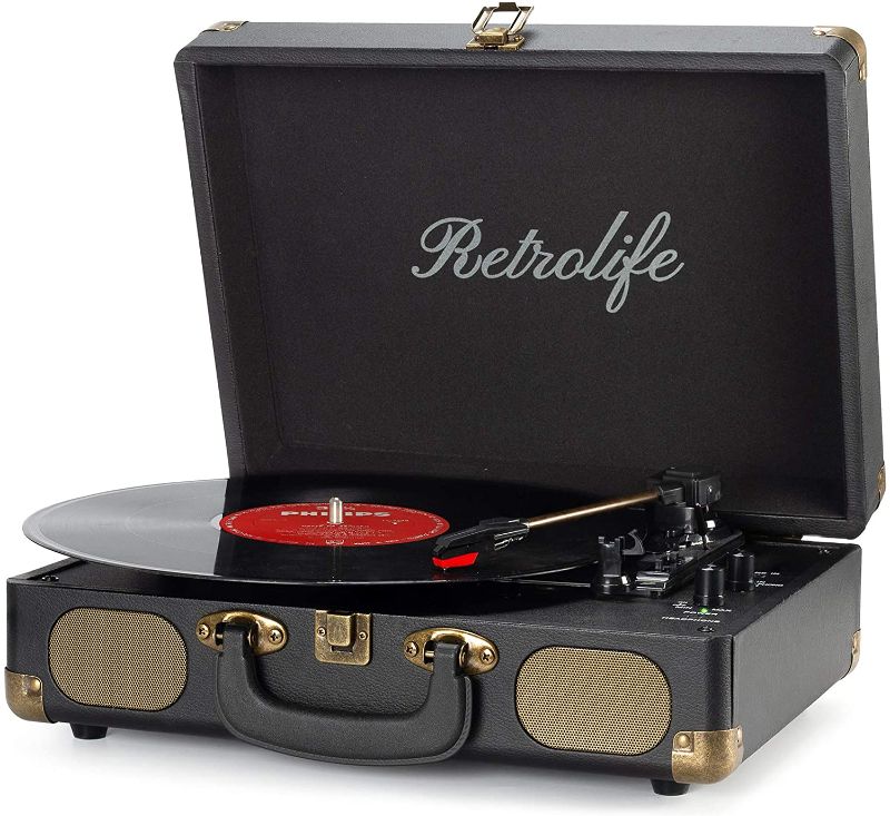 Photo 1 of Vinyl Record Player 3-Speed Bluetooth Suitcase Portable Belt-Driven Record Player with Built-in Speakers RCA Line Out AUX in Headphone Jack Vintage Turntable
