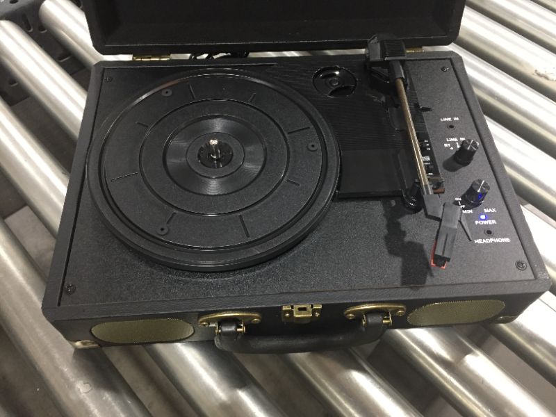 Photo 3 of Vinyl Record Player 3-Speed Bluetooth Suitcase Portable Belt-Driven Record Player with Built-in Speakers RCA Line Out AUX in Headphone Jack Vintage Turntable
