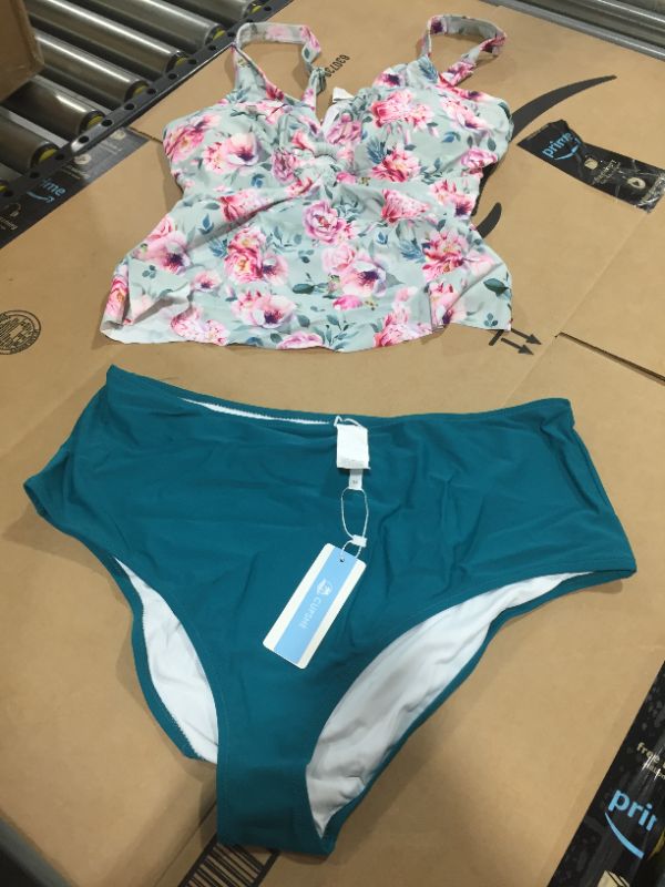 Photo 2 of CUPSHE Teal High Waisted Plus Size Bikini, SIZE XL AND XXL