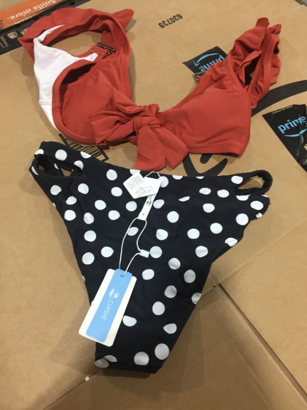 Photo 2 of CUPSHE Retro Ruffle Bowknot Polka Dot Bikini, SIZE S