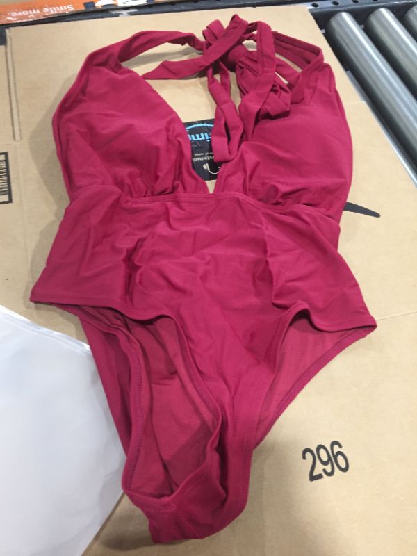 Photo 2 of CUPSHE Red Deep V-Neck One Piece Swimsuit, SIZE L