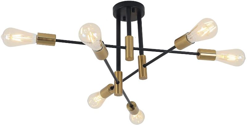 Photo 1 of Modern 6-Lights Dimmable Ceiling Light, Industrial Retro Semi Flush Mount Chandelier, Adjustable Arm Light Fixture Suitable for Kitchen Living Room Bedroom Decoration(Black Copper Color)
