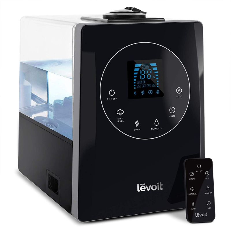 Photo 1 of LEVOIT Humidifiers for Large Room Bedroom (6L), Warm and Cool Mist Ultrasonic Air Vaporizer for Home Whole House Babies, Customized Humidity, Remote Control, Whisper-Quiet, Black
