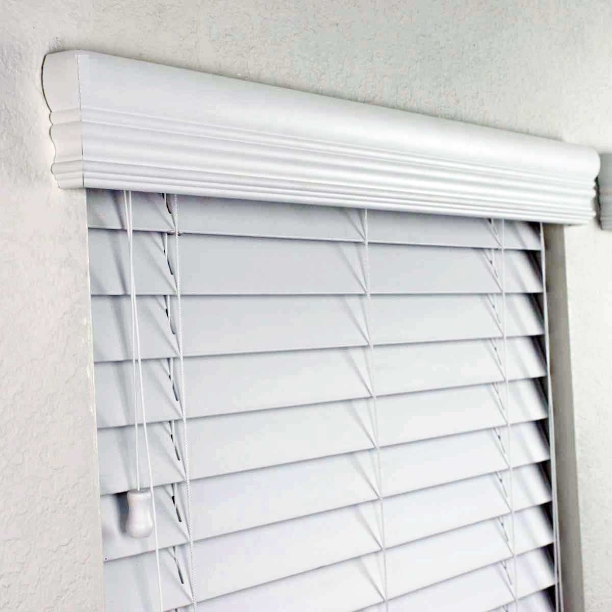 Photo 1 of 2" Faux Wood Blinds 45 x 48 INCHES in White with Premium Upgraded Crown Valance Fascia
