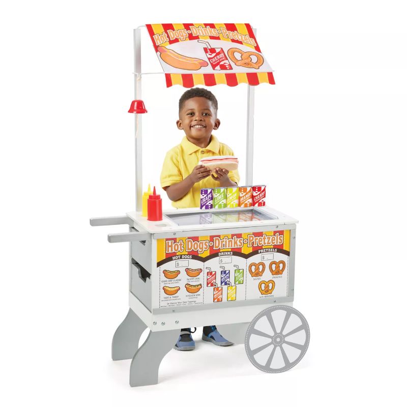 Photo 1 of Melissa & Doug Wooden Snacks and Sweets Food Cart - 40+ Play Food pc, Reversible Awning
