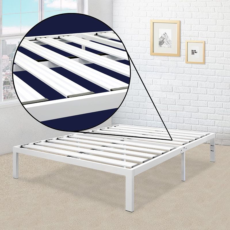 Photo 1 of Mellow Rocky Base E 14" Platform Bed Heavy Duty Steel White, w/ Patented Wide Steel Slats (No Box Spring Needed) - Queen
