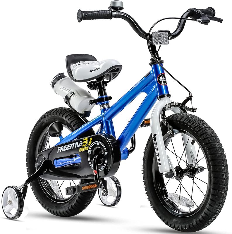 Photo 1 of RoyalBaby Kids Bike Boys Girls Freestyle Bicycle 12 Inch with Training Wheels, Blue