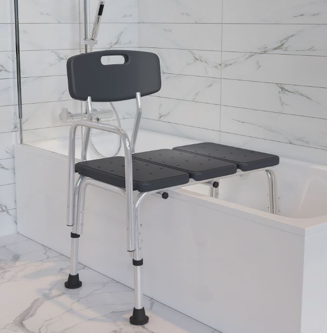 Photo 1 of 300 Lb. Capacity Adjustable Gray Bath & Shower Transfer Bench with Back and Side Arm