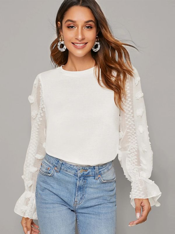 Photo 1 of SHEIN Flounce Jacquard Sleeve Solid Top XS