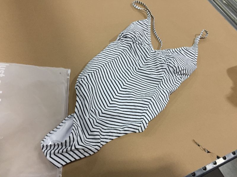 Photo 1 of CUPSHE WOMENS BLACK AND WHITE STRIPED ONE PIECE BIKINI, SIZE M