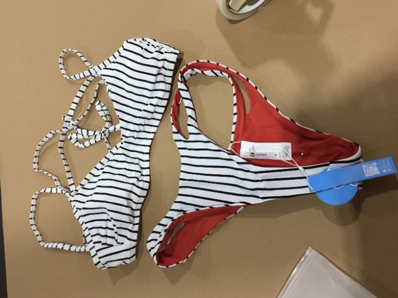 Photo 2 of CUPSHE Striped Strappy Cutout Bikini, SIZE M